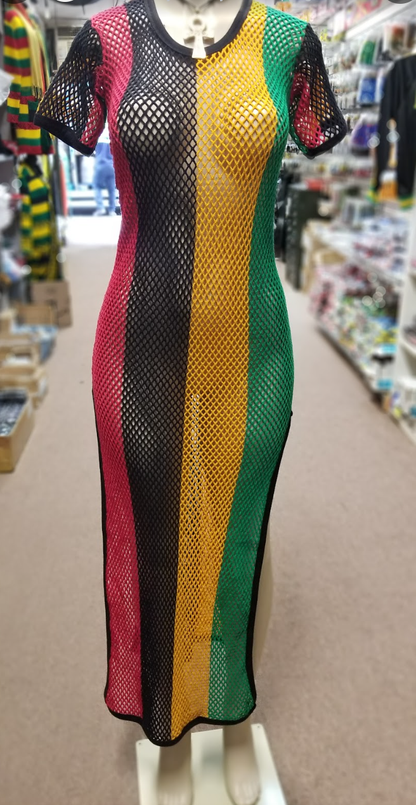Womens Rasta Mesh Dress - Rihanna Fishnet beach cover up