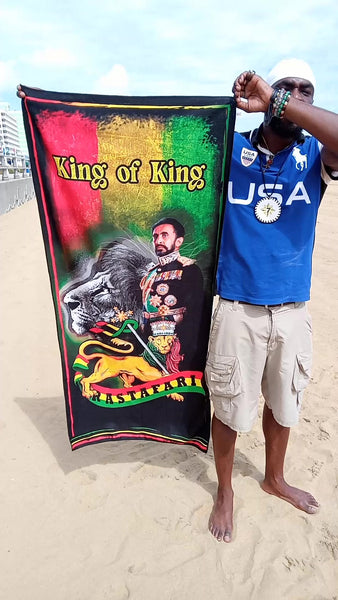 Large Haile Selassie Beach Towel - Rastafari