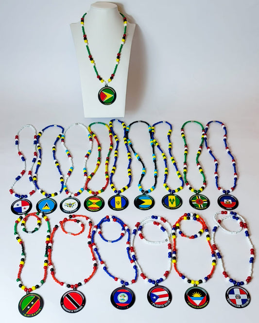 Caribbean Flag Round Metal Necklaces - Haiti - St Vincent - Guyana - Trinidad - Antigua - ST Kitts - Panama - Dominica - Virgin Island - Jamaica