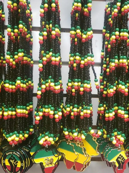 Red Yellow Green Africa Necklaces Metal - Rasta Beaded Chain