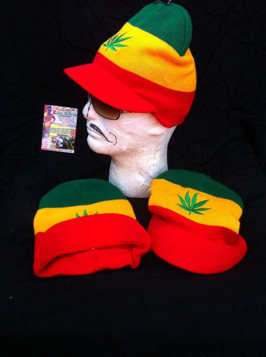 rasta ganja leaf ski hat w/ peak