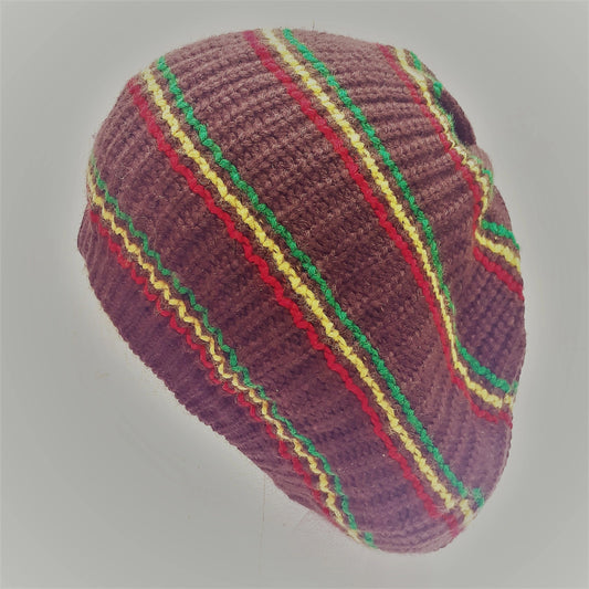 rh062 Medium brown Rastafarian Crown / rasta hats tams dread caps red yellow and green stripes