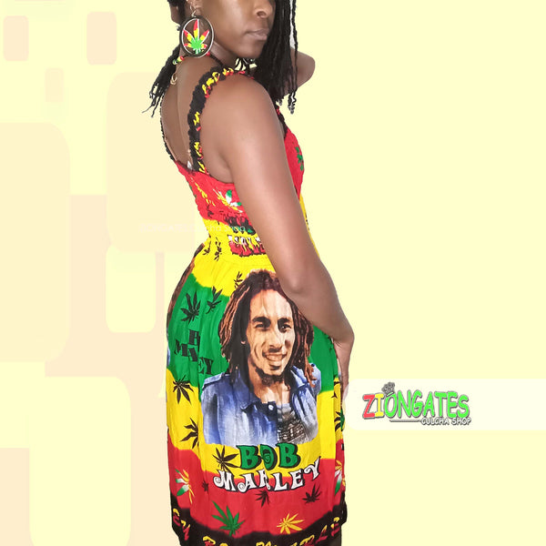 Women's Bob Marley long sun dress with shoulder straps - Ganja leaf - Summer Dress