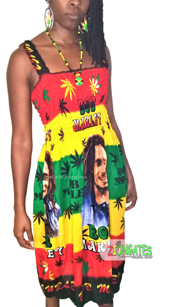 Women's Bob Marley long sun dress with shoulder straps - Ganja leaf - Summer Dress