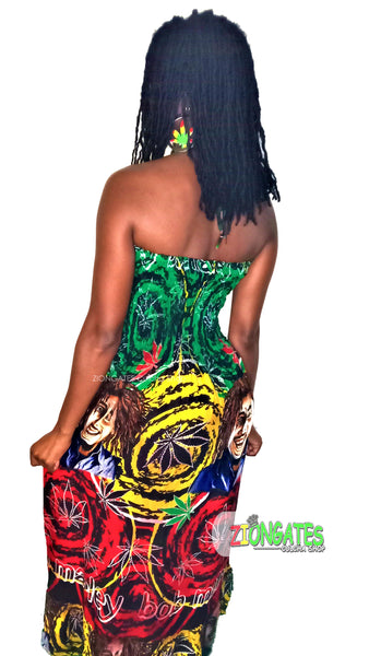 Women's Bob Marley long sun dress - Halter Top - Shoulder Strap - Ganja leaf - Summer Dress