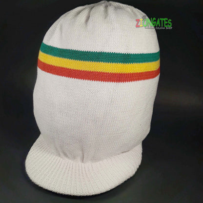 rh055-6 RYG Xlarge WHITE Rastafarian Crown AKA rasta hats tams dread caps xlarge