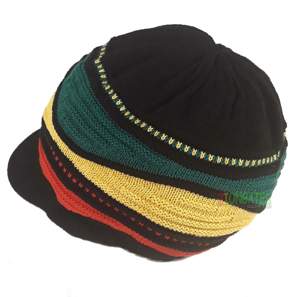RH059-1RYG Medium Black Rastafarian Crown AKA rasta hats tams dread locks cap