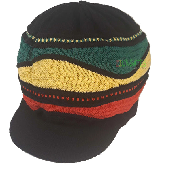 RH059-1RYG Medium Black Rastafarian Crown AKA rasta hats tams dread locks cap