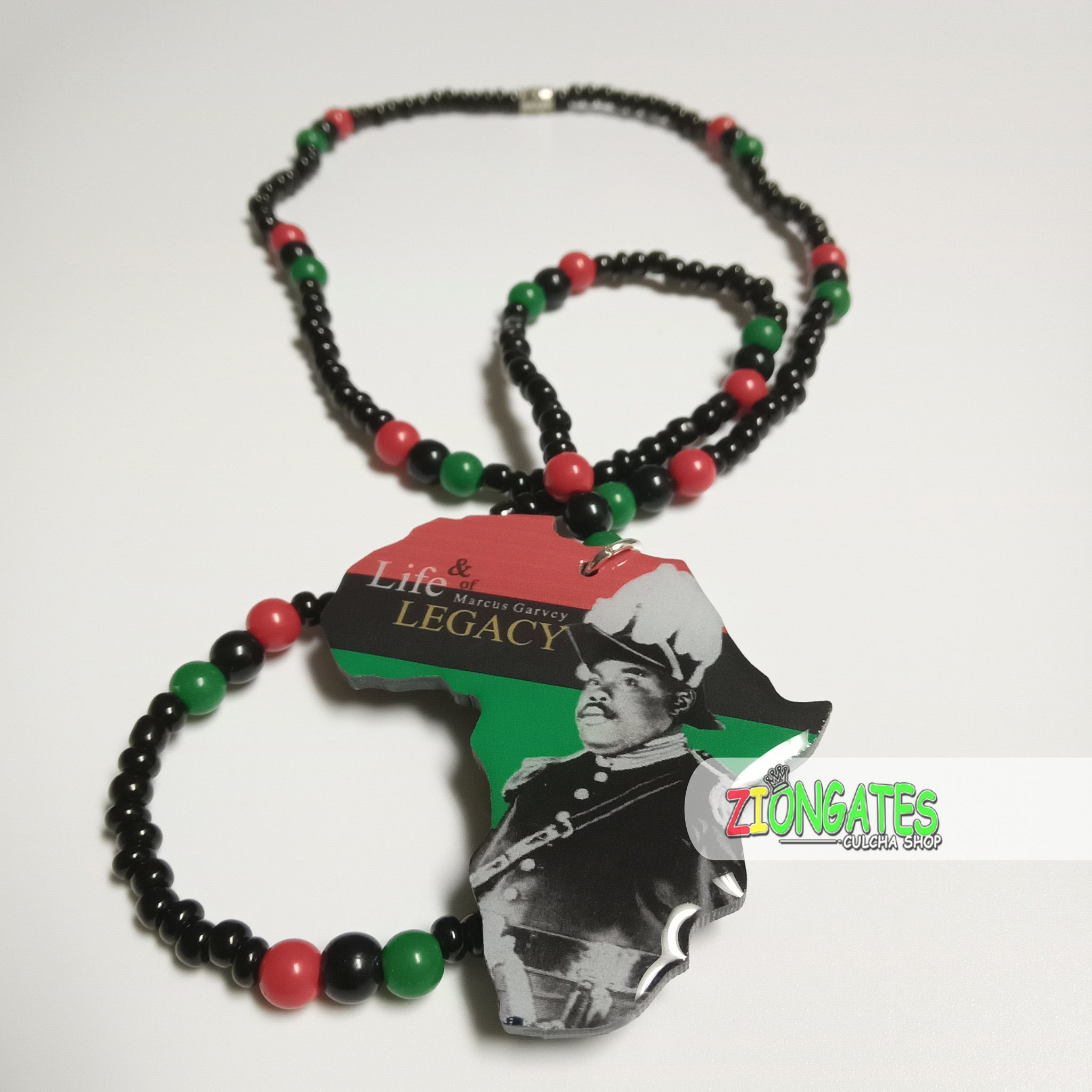 Marcus Garvey red black green Beaded Necklace - Pan African