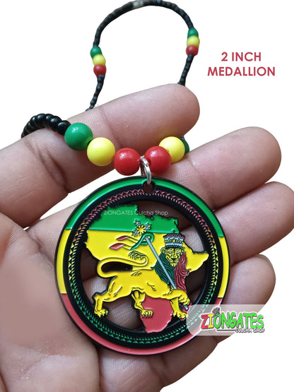 Lion of Judah Metal Rasta Necklace with Map of Africa - ETHIOPIA