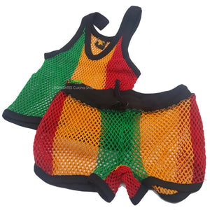 Women's 2 piece Mesh Short set - Rasta - Red Yellow and Green - Jamaica - Beach cover up