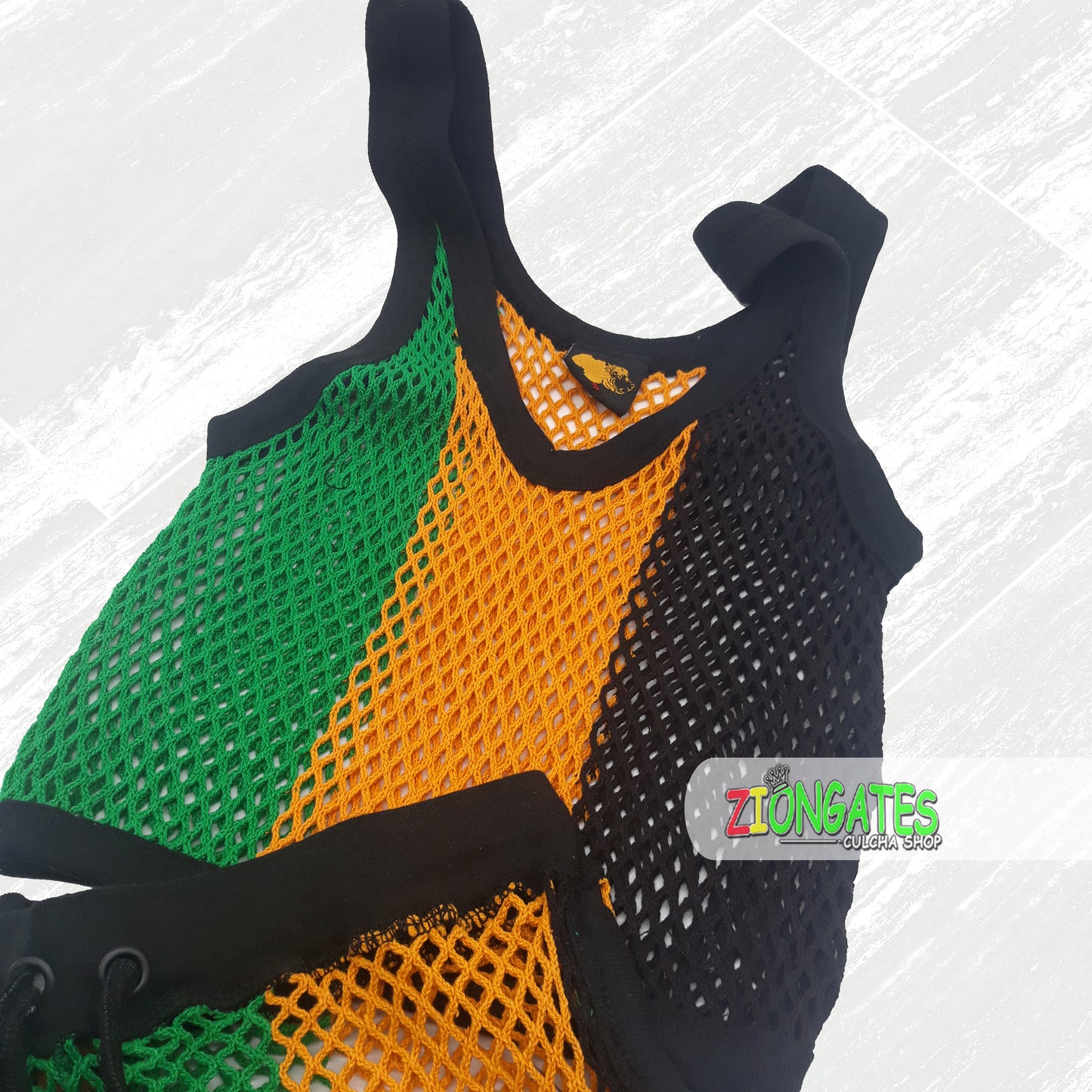 Women's 2 piece Mesh Short set - Rasta - Red Yellow and Green - Jamaica - Beach cover up