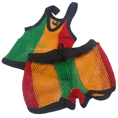 Women's 2 piece Mesh Short set - Rasta - Red Yellow and Green - Jamaica - Beach cover up