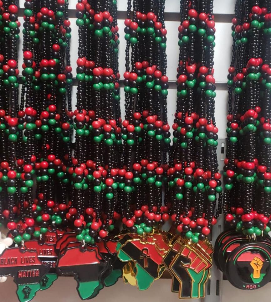 Red Black Green Africa Necklaces Metal - Beaded Chain -  Pan African-RBG