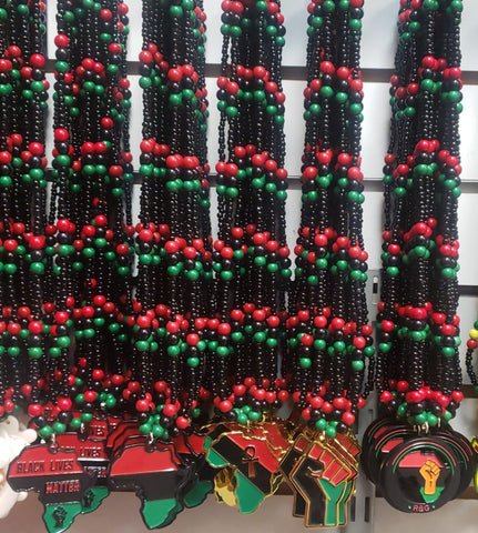 Red Black Green Africa Necklaces Metal - Beaded Chain -  Pan African-RBG