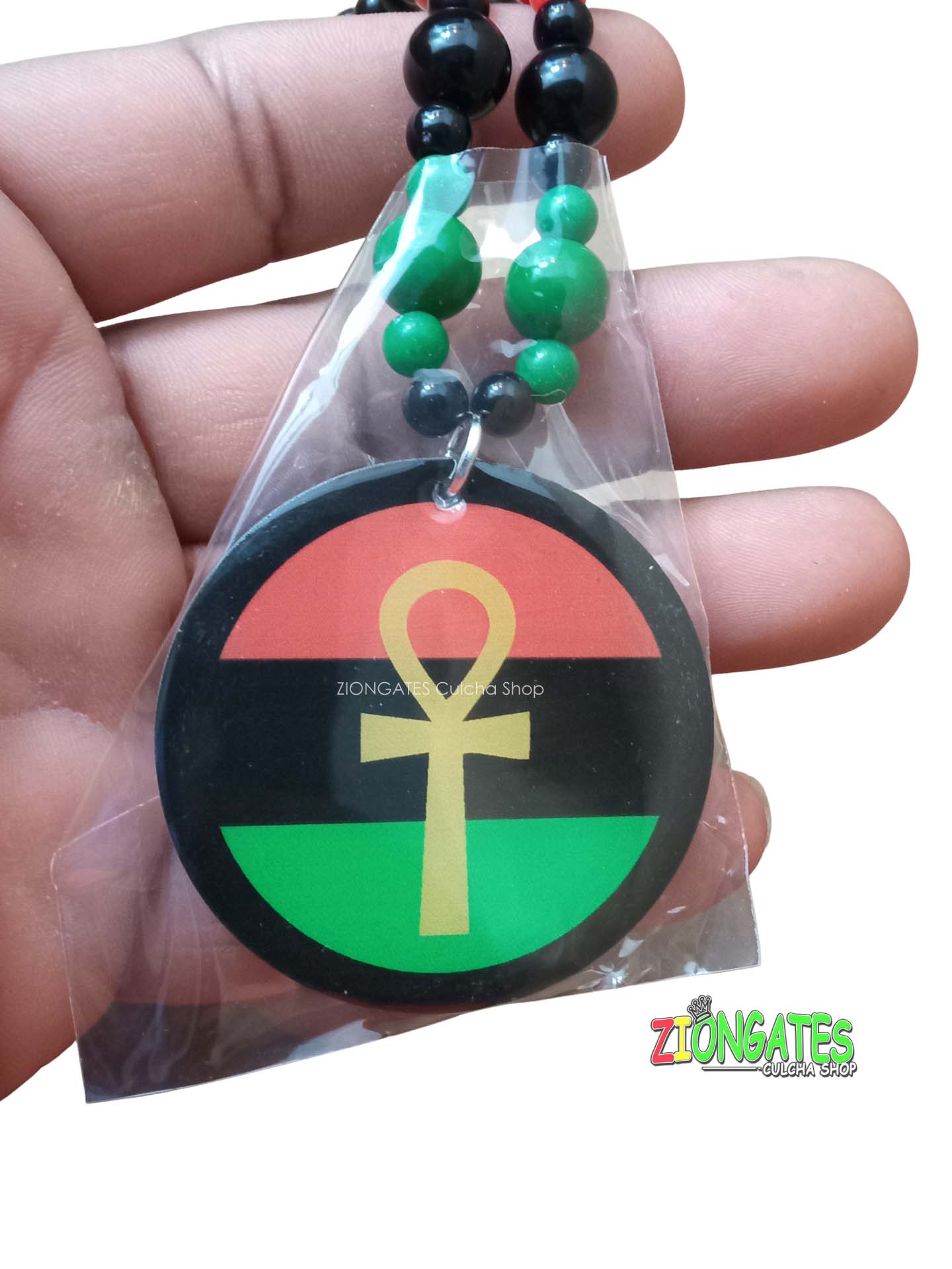 Red Black and Green Necklaces - Ankh - Africa - Beaded - Pan African-RBG