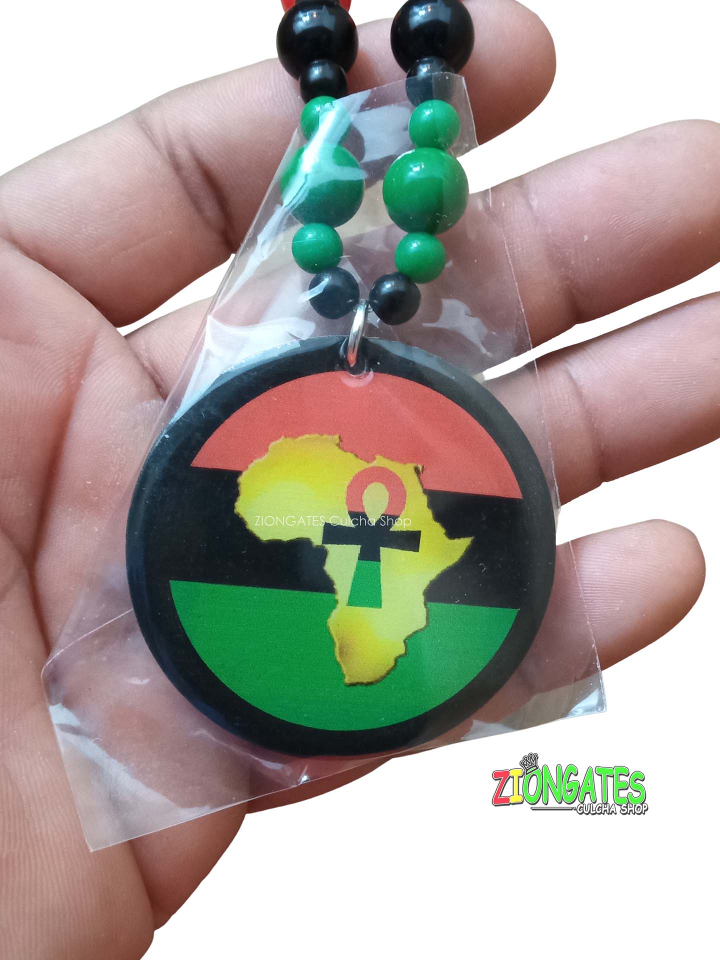 Red Black and Green Necklaces - Ankh - Africa - Beaded - Pan African-RBG