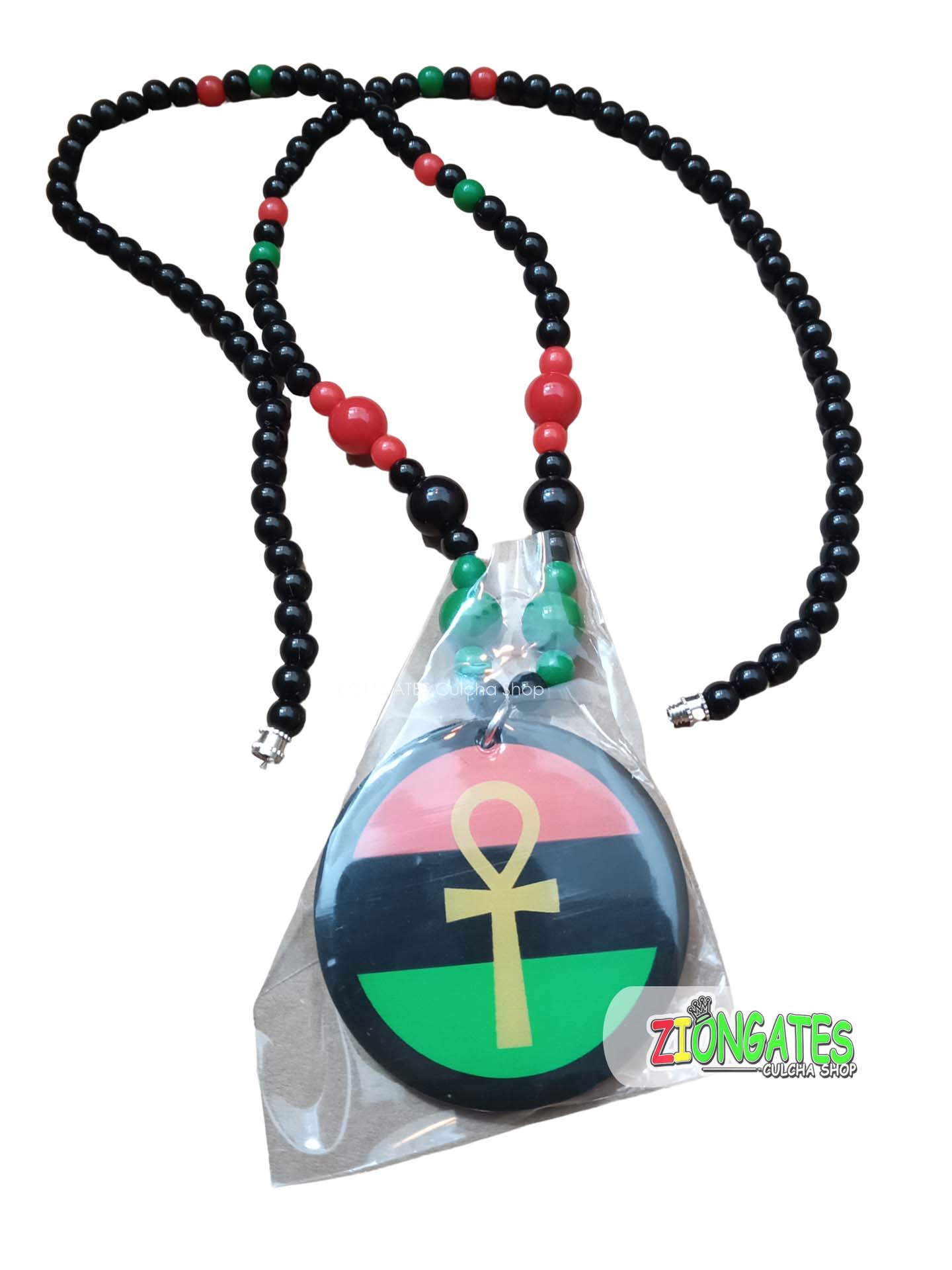 Red Black and Green Necklaces - Ankh - Africa - Beaded - Pan African-RBG