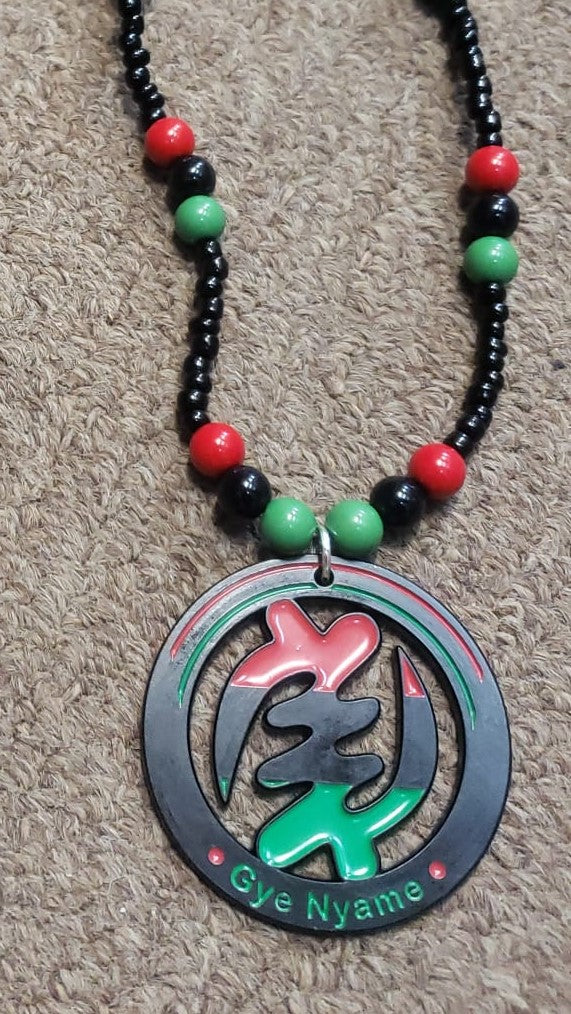 Red Black Green Beaded Necklaces -  Pan African - Ankh - Gye Nyame-RBG