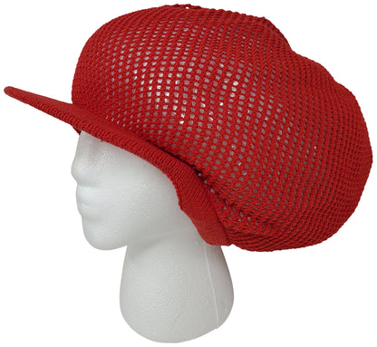 rh035-9 Large RED MESH Slouchy Rasta Crown AKA rasta hats tams dread caps