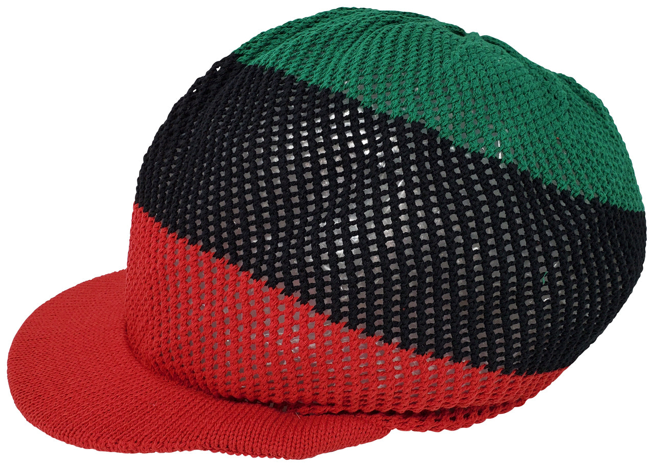 RH035-RBG Large MESH Slouchy Dreadlock Beanie with visor - Rasta hats RBG - Pan African