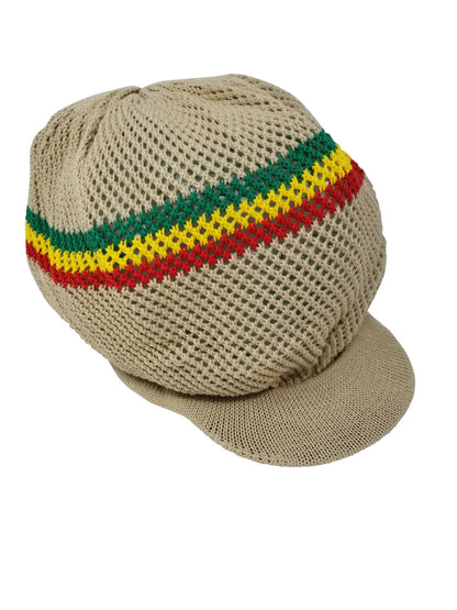 rh035-1 large BEIGE MESH Rastafarian Crown AKA rasta hats tams dread locks cap