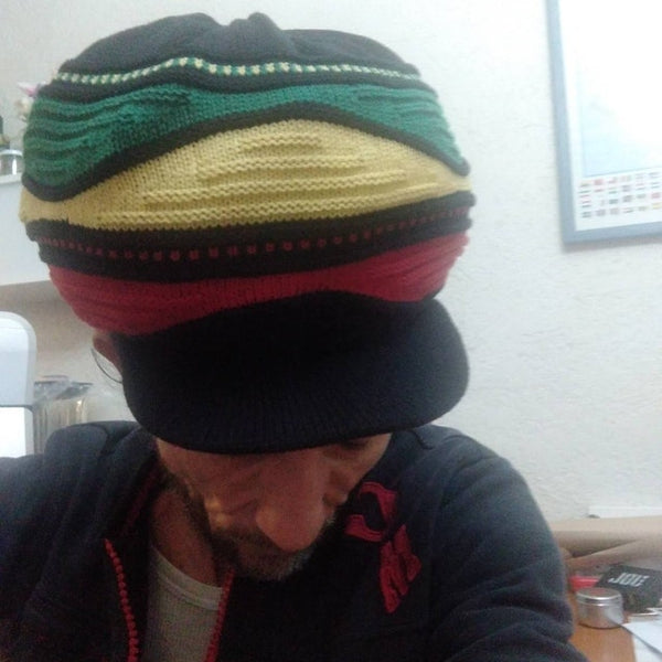 RH059-1RYG Medium Black Rastafarian Crown AKA rasta hats tams dread locks cap