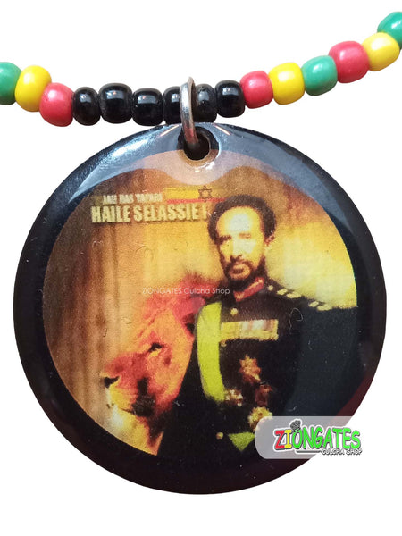 Haile Selassie Beaded Necklace - Rasta - Red Yellow and Green