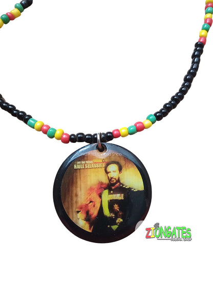 Haile Selassie Beaded Necklace - Rasta - Red Yellow and Green