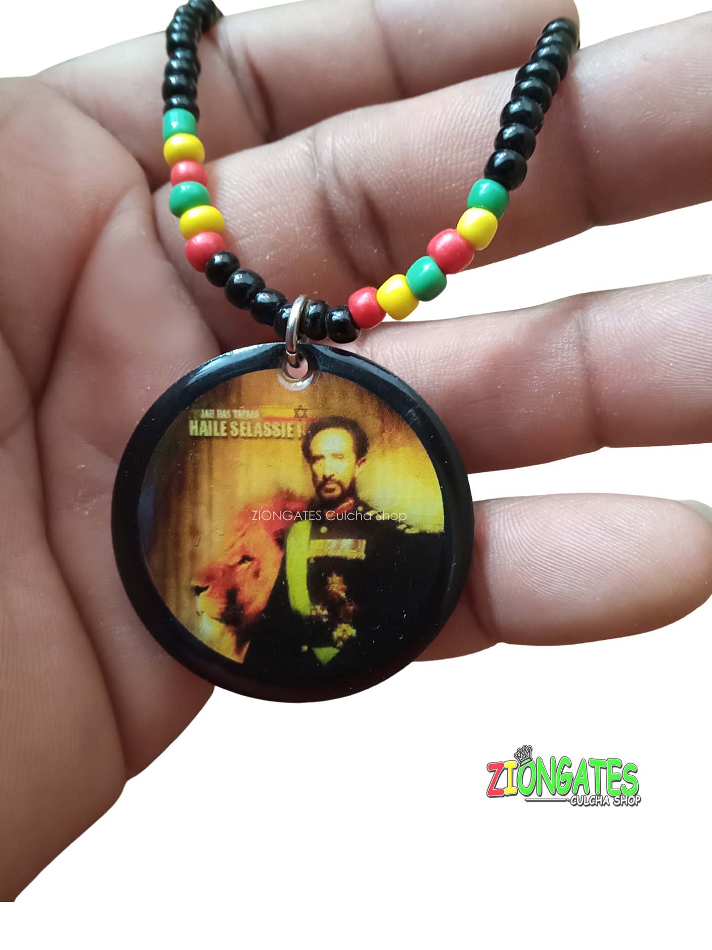 Haile Selassie Beaded Necklace - Rasta - Red Yellow and Green