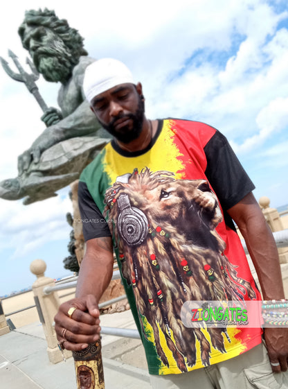 MENS Rasta SHIRT - Lion with headphones - Black