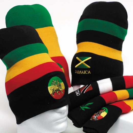 Tall Rasta Ski Hat with Embroidered Patch - Winter Scully - Red Yellow and Green