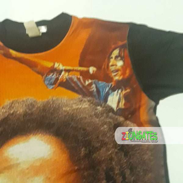 MENS Bob Marley - Stretch SHIRT - Orange - Black