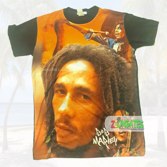 MENS Bob Marley - Stretch SHIRT - Orange - Black