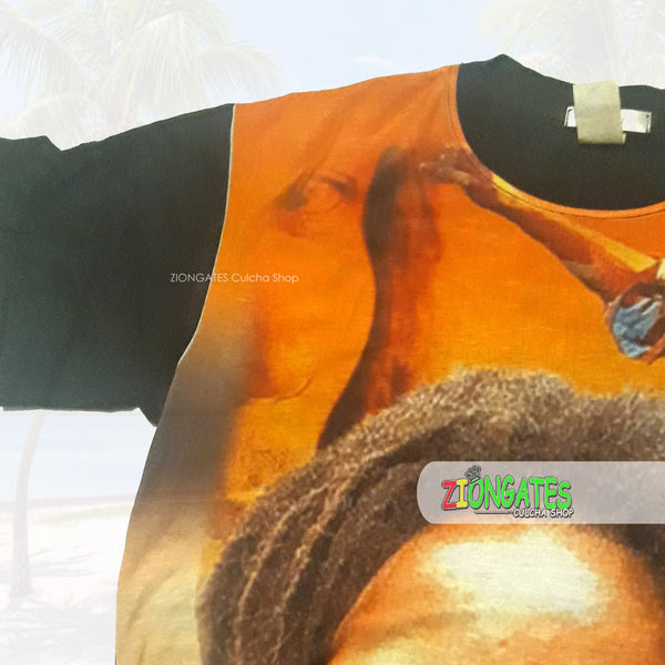 MENS Bob Marley - Stretch SHIRT - Orange - Black