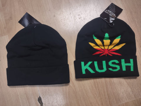 KUSH - Rasta Ganja Leaf Ski Hat - Black Beanie