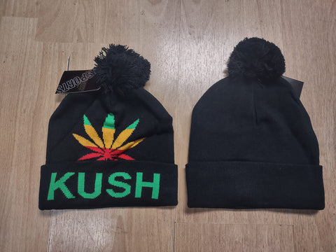 KUSH - Rasta Ganja Leaf Pom Pom Ski Hat Black